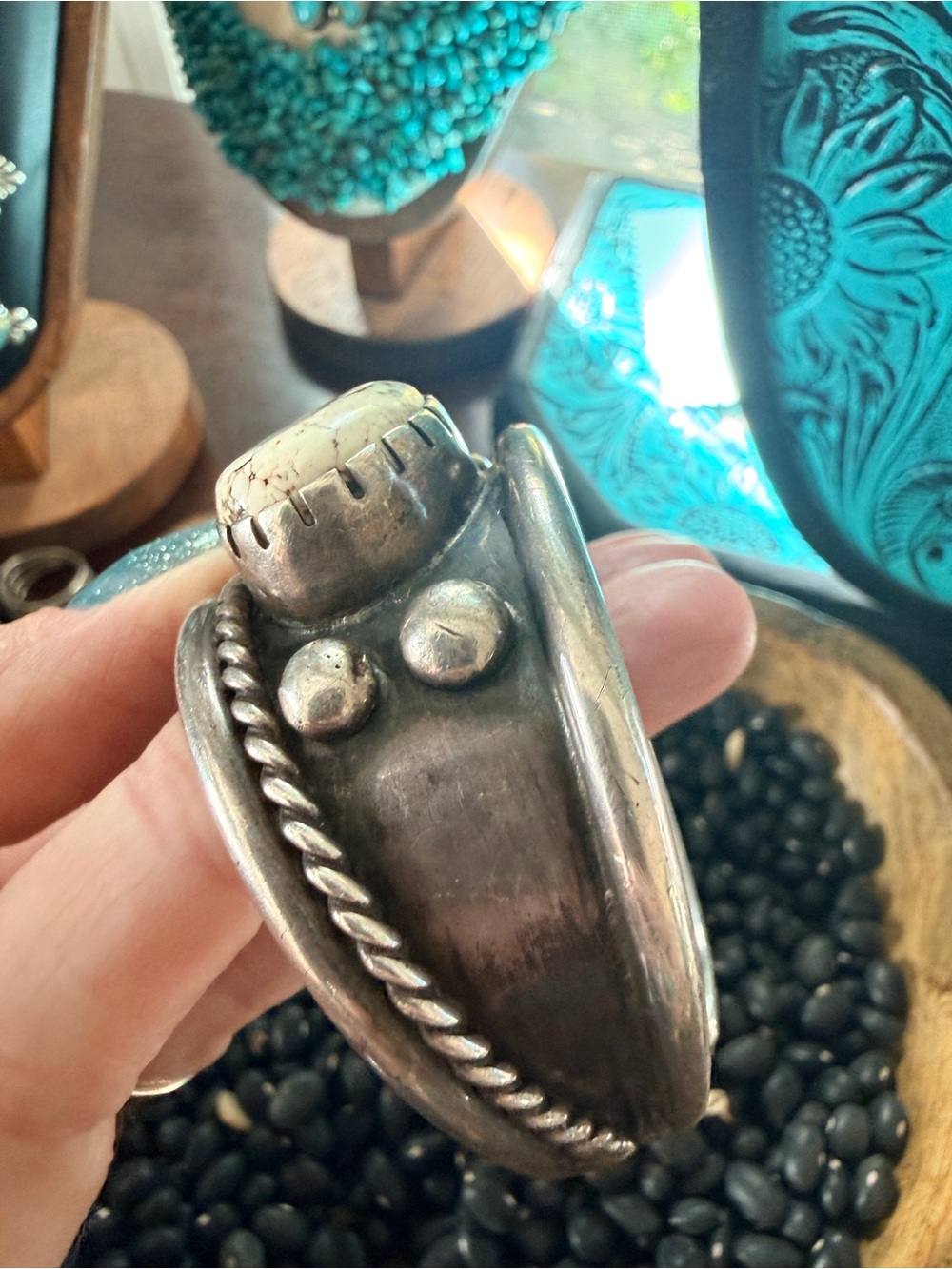 Native made white buffalo / wild horse Cuff Bracelet - Picture 3 of 6